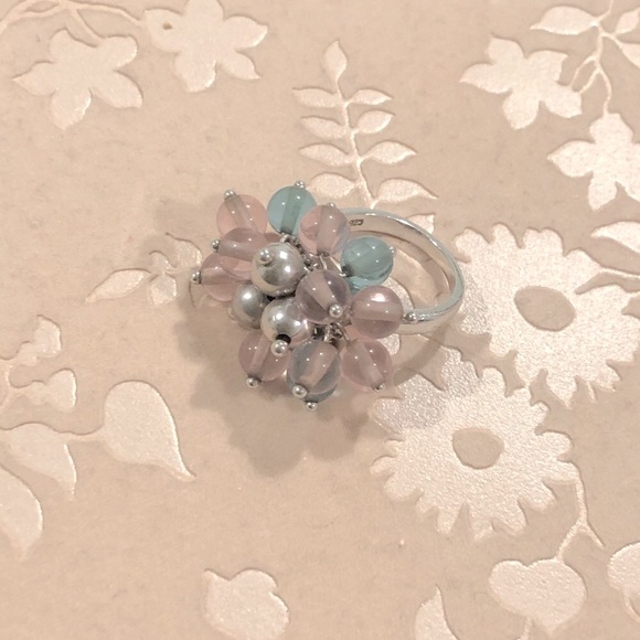 GIFT 🎁 Pastel Pink Blue cluster rhodium plated.925 Sterling silver Ring 6 - Picture 6 of 9